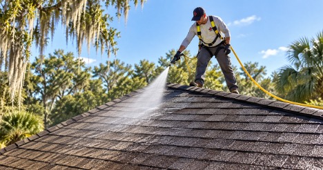 Roof Doctors of GA providing professional asphalt shingle roof rejuvenation services in Savannah, Georgia.