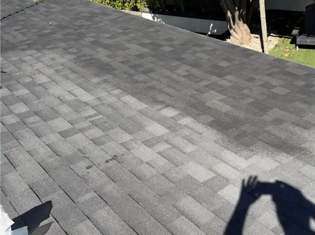 Asphalt shingle roof in Savannah, Georgia, during a roof rejuvenation treatment